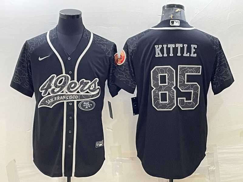 Men%27s San Francisco 49ers #85 George Kittle Black Reflective With Patch Cool Base Stitched Baseball Jersey